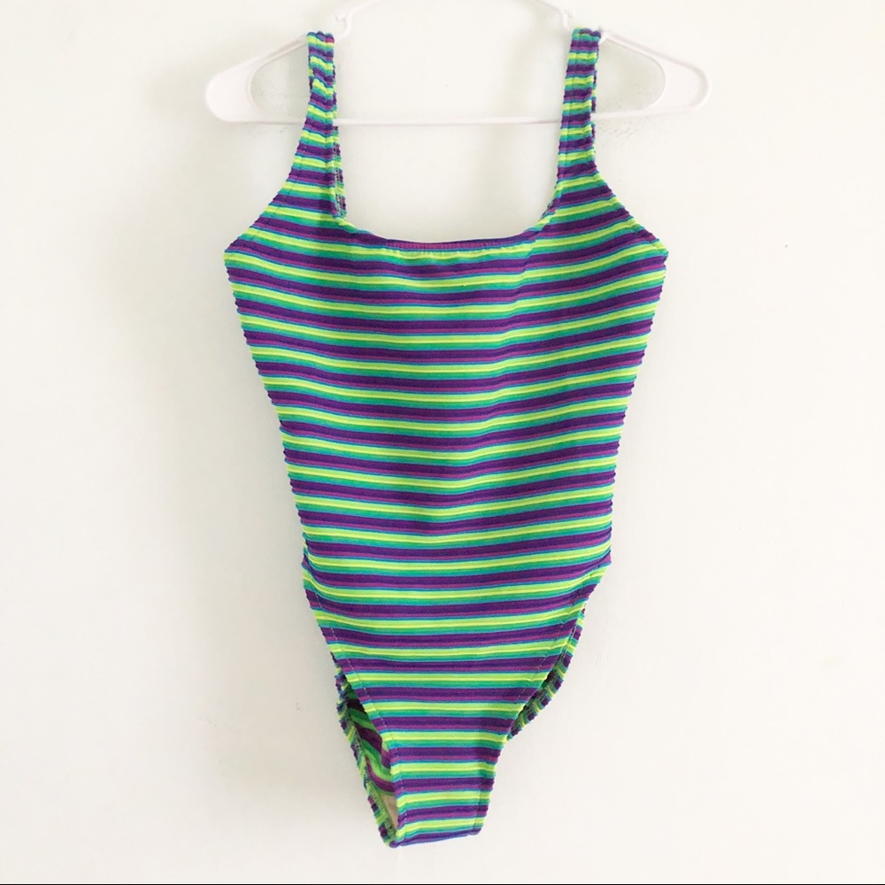 Vintage Striped One Piece Ribbed Swimsuit
